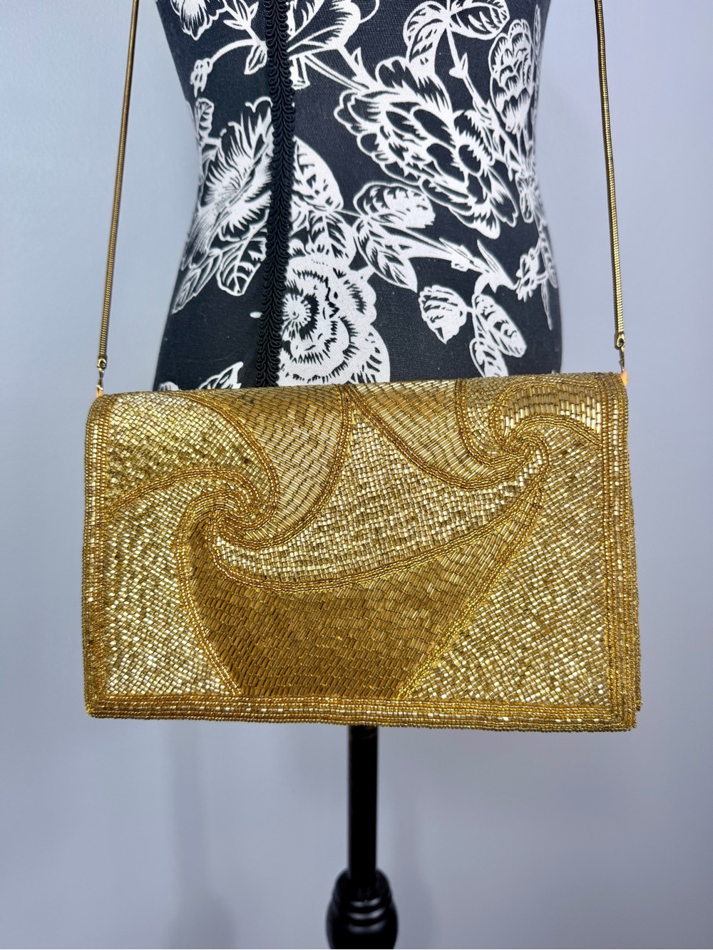 HJ Redmon Vintage gold beaded lux crossbody purse made in Louisville size small
